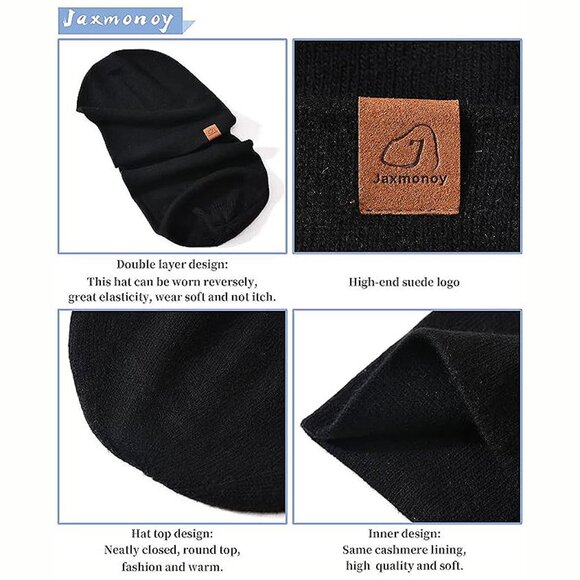 Knit Beanies Winter Hats for Women,Black - Picture 5 of 8